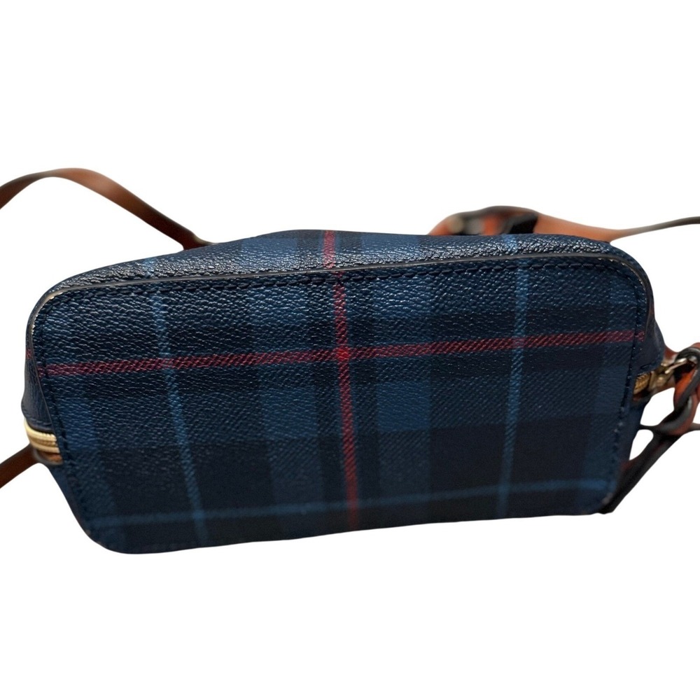 Dooney & Bourke Navy Blue Red‎ Plaid Coated Canvas Crossbody Bag Leather Trim - Picture 6 of 16